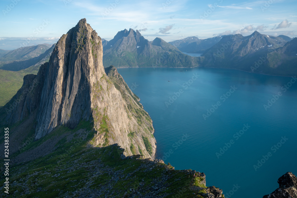 Mountain landscape and fjord with copy space