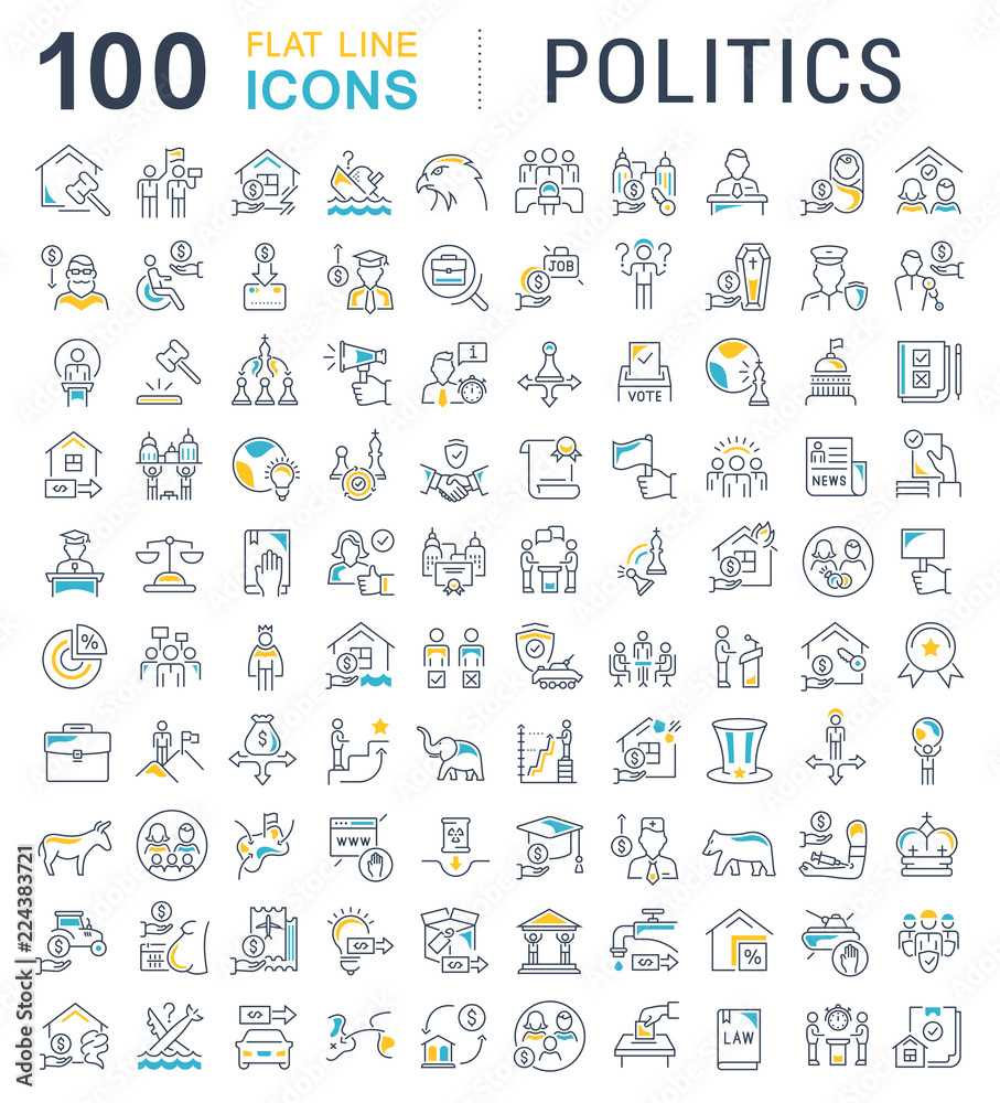 Set Vector Line Icons of Politics. - obrazy, fototapety, plakaty 