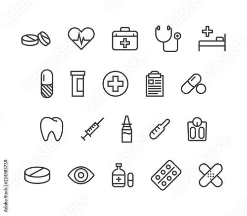 Set of Medicine Health Medical Icons vector Editable Stroke. 48x48 Pixel Perfect.