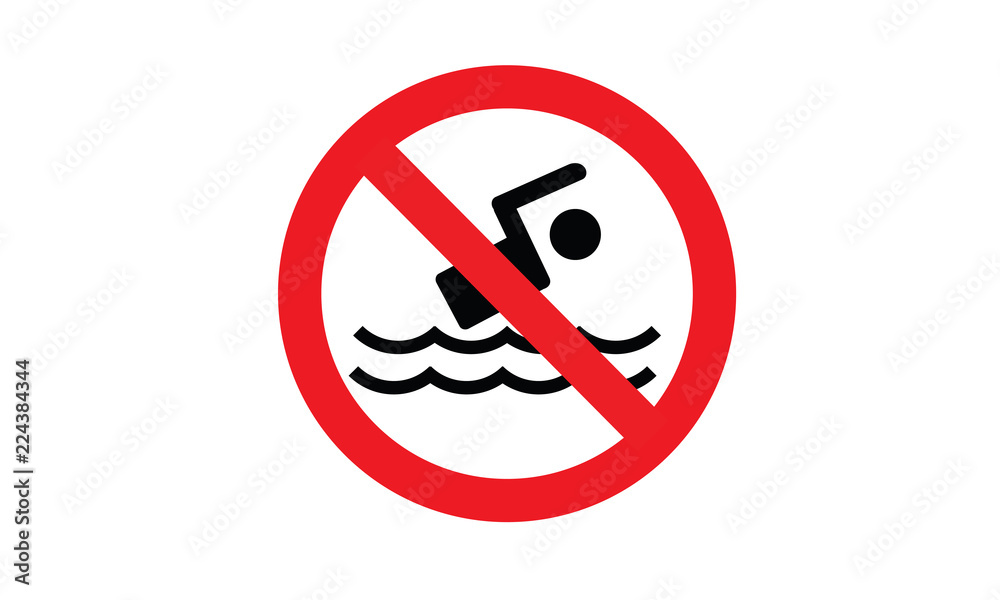 No swimming sign symbol red and white circle pictogram No swimming sign symbol red and white circle pictogram
