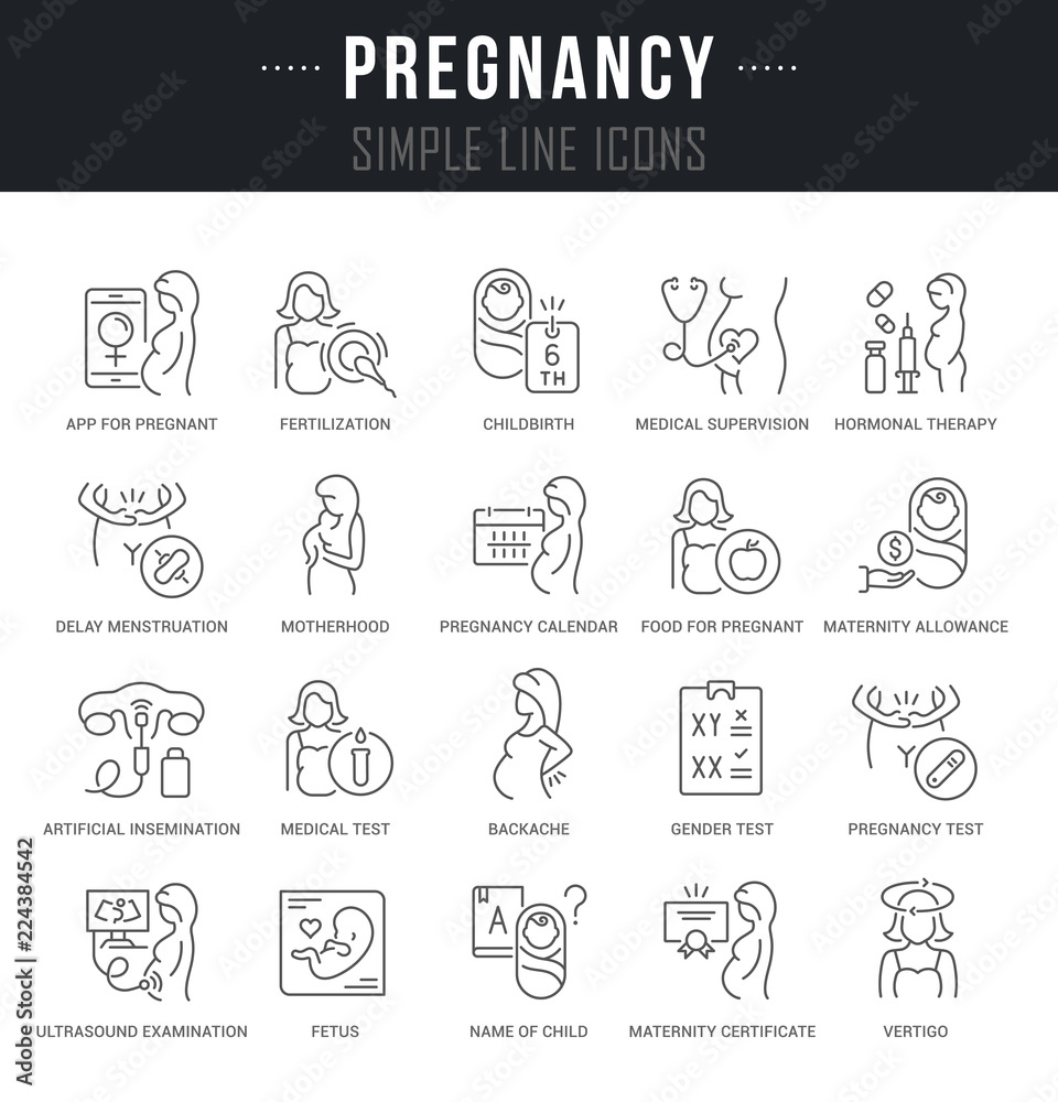 Set Vector Line Icons of Pregnancy.