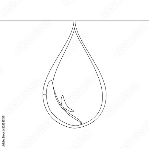 Continuous line Water drop single line vector