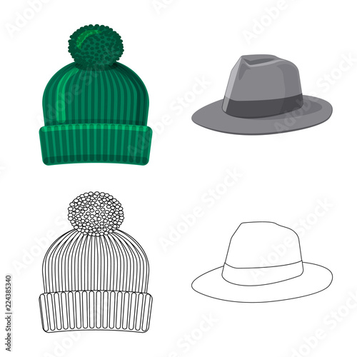 Vector design of headgear and cap logo. Set of headgear and accessory stock symbol for web.
