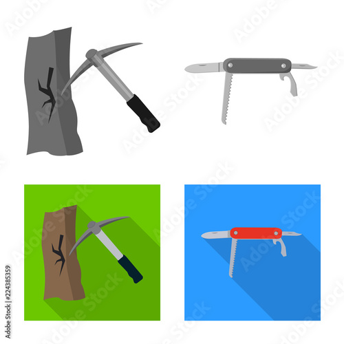 Isolated object of mountaineering and peak symbol. Set of mountaineering and camp stock vector illustration.