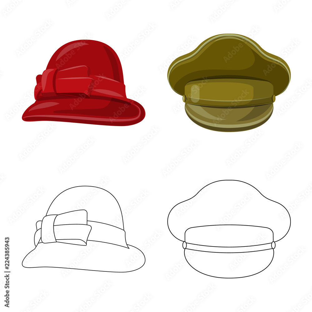 Vector design of headgear and cap sign. Set of headgear and accessory stock vector illustration. Vector design of headgear and cap sign. Set of headgear and accessory stock vector illustration.