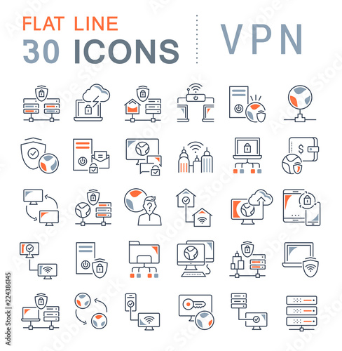 Set Vector Line Icons of VPN.