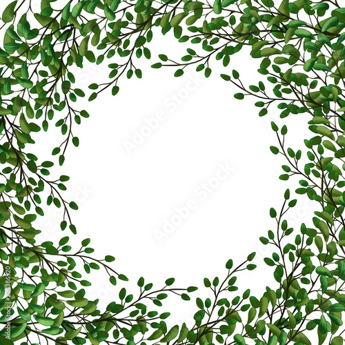 Exotic set of Green leaves  herbs and branches. Border frame template on white background. Place for text .