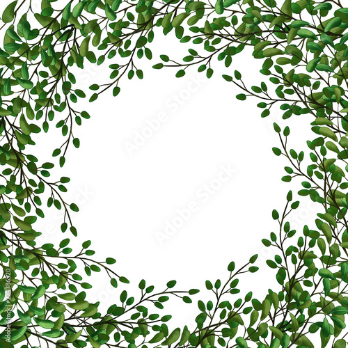 Wallpaper Mural Exotic set of Green leaves, herbs and branches. Border frame template on white background. Place for text . Torontodigital.ca