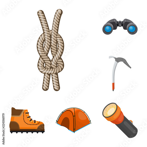 Isolated object of mountaineering and peak symbol. Collection of mountaineering and camp stock symbol for web.
