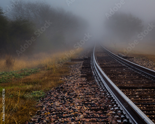 "Destination Unknown" A foggy January morning outside of Cuero, Texas. I wonder if trains still roll down this track? If they do, where are they going?