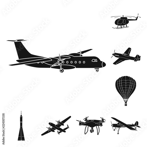 Isolated object of plane and transport symbol. Set of plane and sky stock vector illustration.