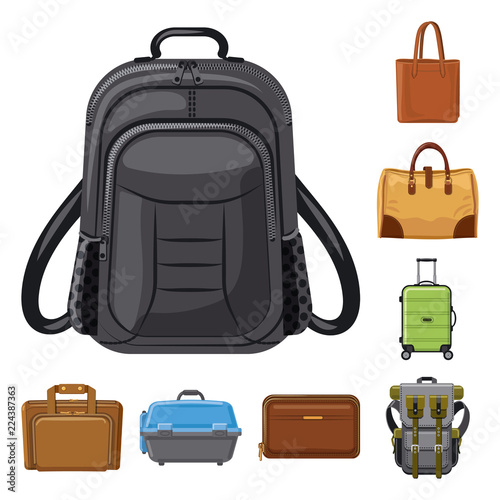 Vector illustration of suitcase and baggage sign. Collection of suitcase and journey vector icon for stock.