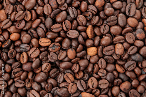 many different types of coffee beans. Background of coffee. fried coffee beans. coffee beans