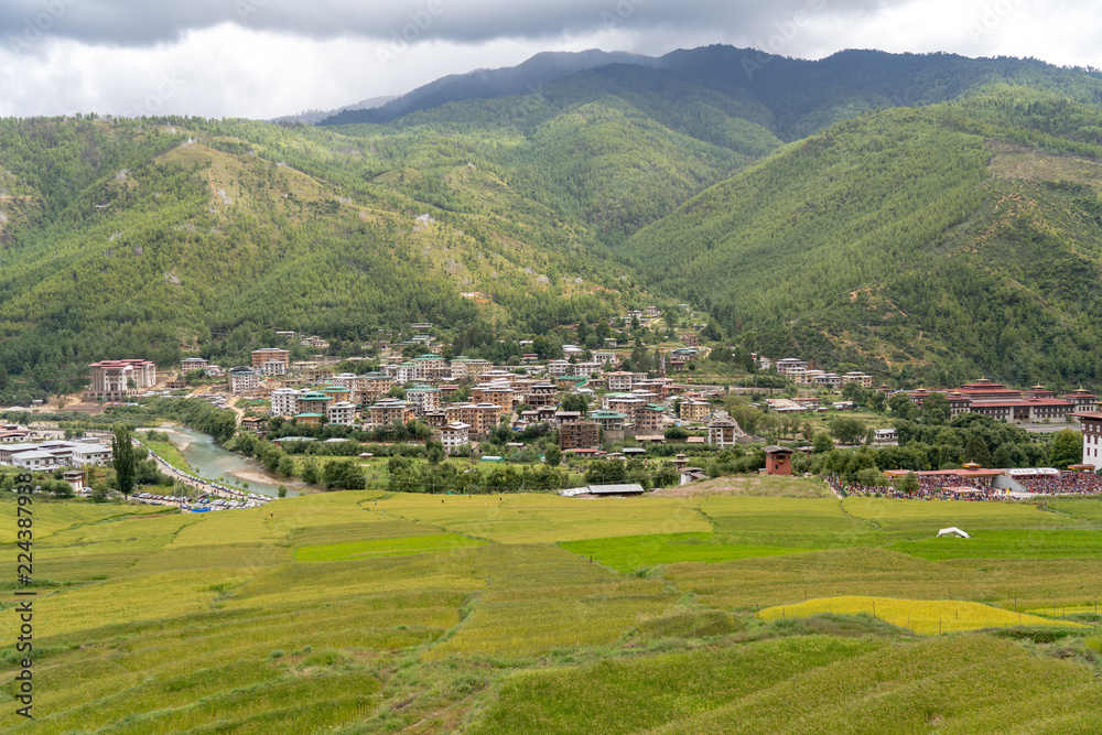 Aerial View of Thimphu City the Capital City of Bhutan