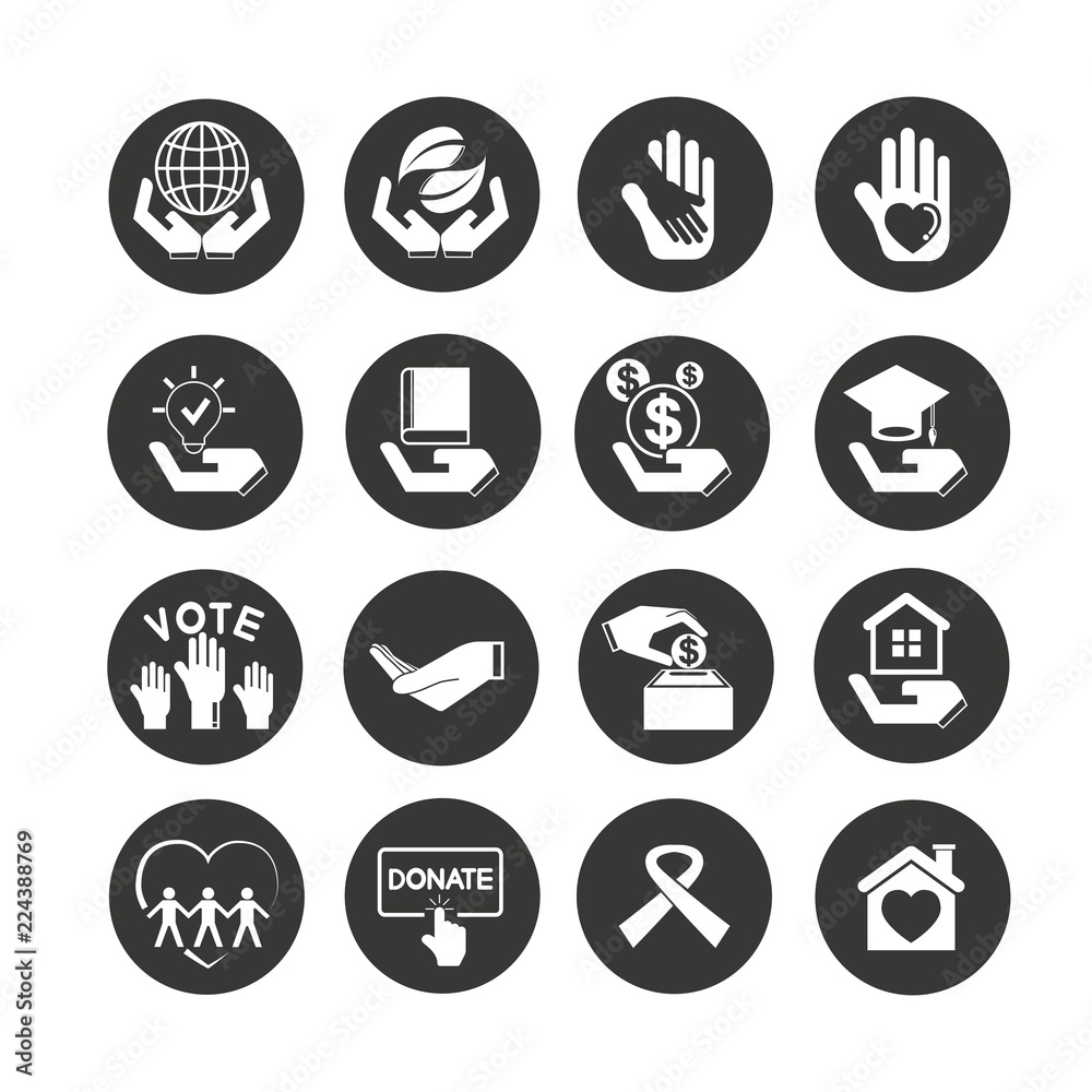 donation and charity icon set in circle buttons donation and charity icon set in circle buttons