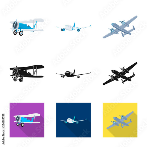 Vector illustration of plane and transport icon. Collection of plane and sky stock symbol for web.