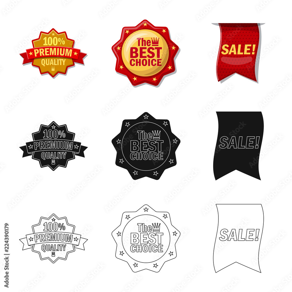Vector design of emblem and badge symbol. Collection of emblem and sticker stock symbol for web. Vector design of emblem and badge symbol. Collection of emblem and sticker stock symbol for web.
