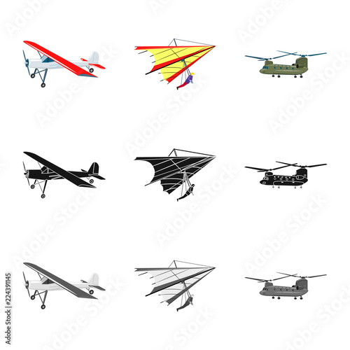 Isolated object of plane and transport logo. Collection of plane and sky vector icon for stock.