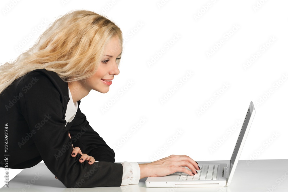 Friendly Businesswoman with Laptop - Isolated Friendly Businesswoman with Laptop - Isolated