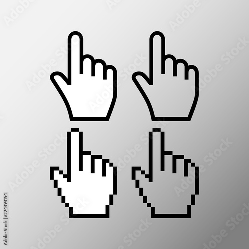 Hand mouse cursor icon. Pointer hand cursor icons, pixel vector hand cursor symbol.