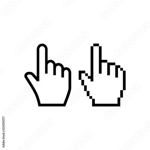 Hand mouse cursor icon. Pointer hand cursor icons, pixelated vector hand cursor symbol.