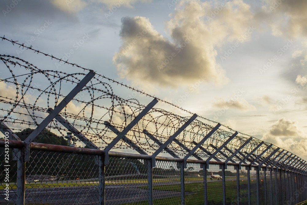 Fototapeta premium Background War Net Barrier Barbed Wire Conflict in Phuket Thailand