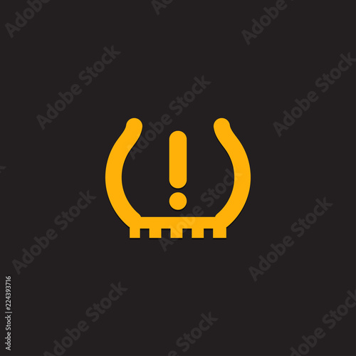 Car dashboard panel icon on a black background. Tire pressure monitoring