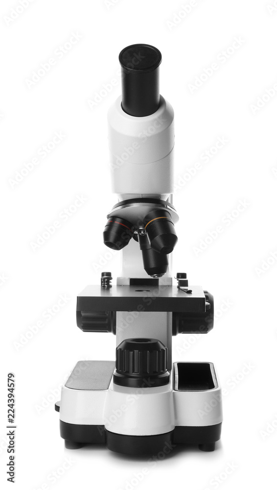 Microscope on white background. Medical equipment Microscope on white background. Medical equipment
