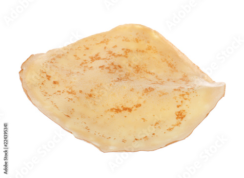 Tableau sur toile Hot tasty thin pancake on white background
