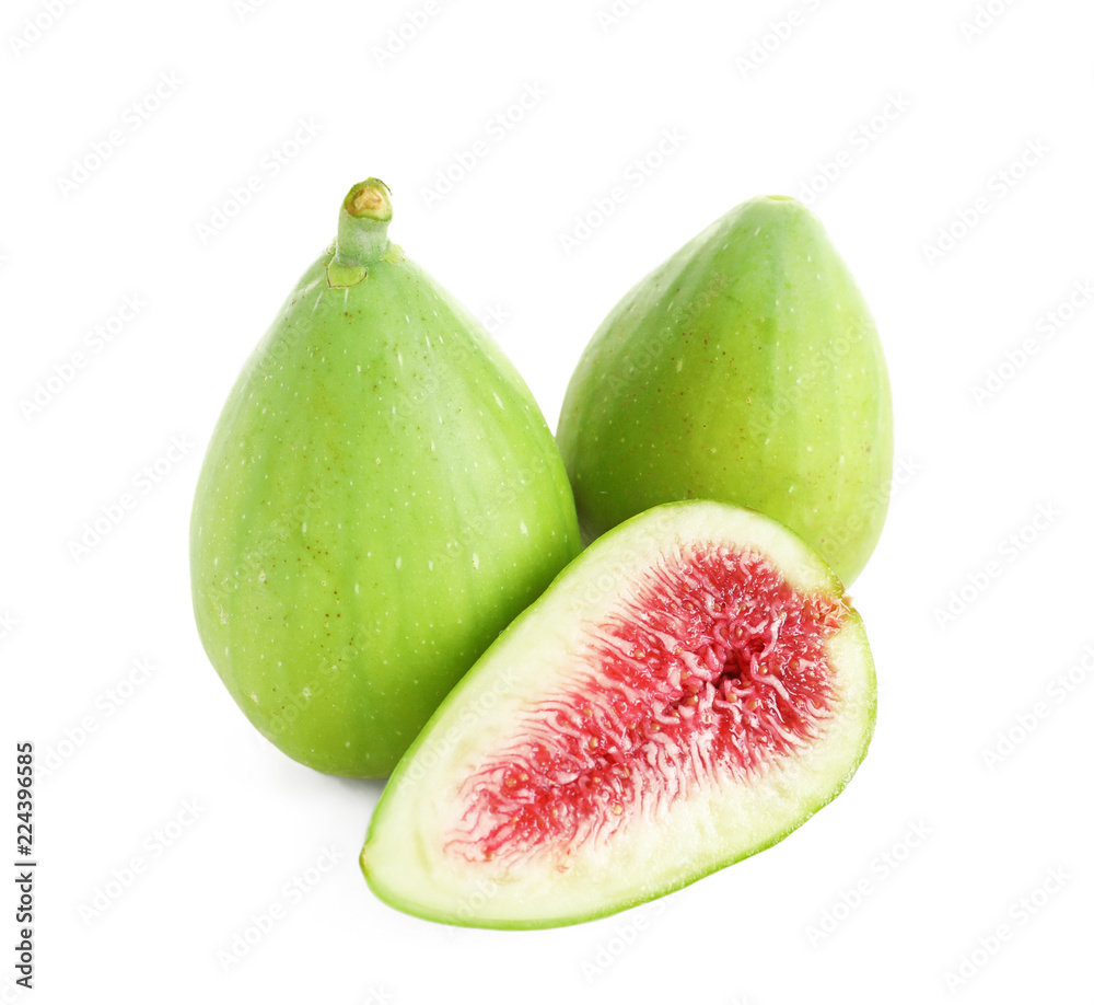 Fresh green figs isolated on white. Tropical fruit Fresh green figs isolated on white. Tropical fruit
