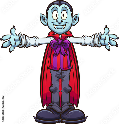 Happy cartoon vampire with separate body parts. Vector clip art illustration with simple gradients. Some elements on separate layers. 