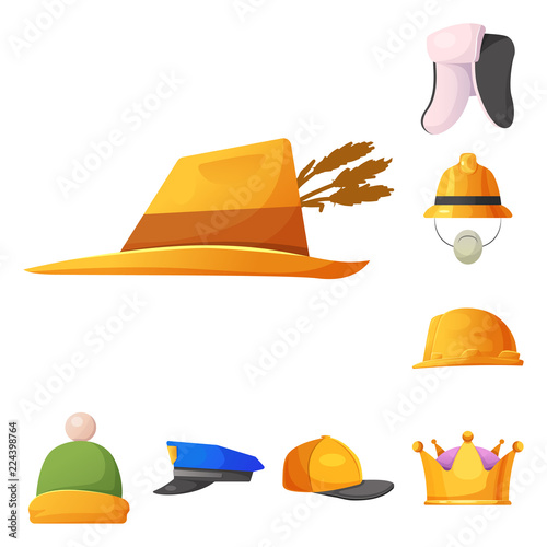 Isolated object of headgear and cap symbol. Set of headgear and accessory stock vector illustration.