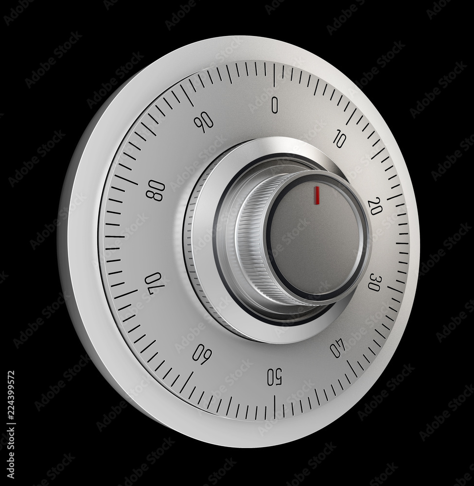Realistic combination safe lock. Isolated on black background. 3d Illustration