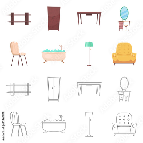 Isolated object of furniture and apartment sign. Collection of furniture and home vector icon for stock.