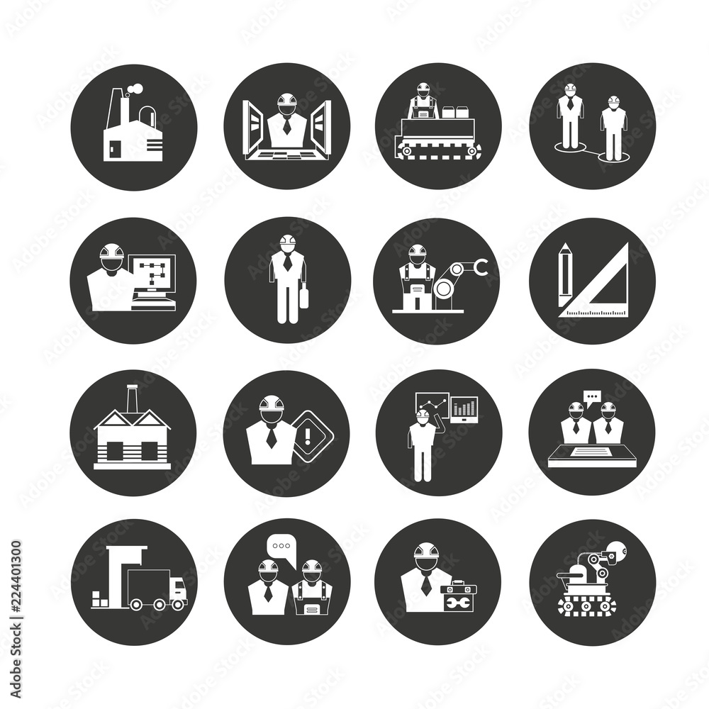 engineering and manufacturing icon set in circle buttons engineering and manufacturing icon set in circle buttons