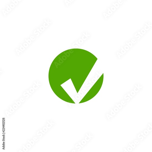 Check Mark. Valid seal icon. Green crazy tick in green circle. Flat OK sticker icon. Isolated on white. Accept