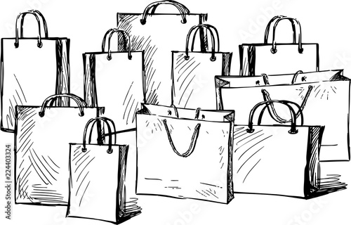 Vector drawing of a set of bags for purchases