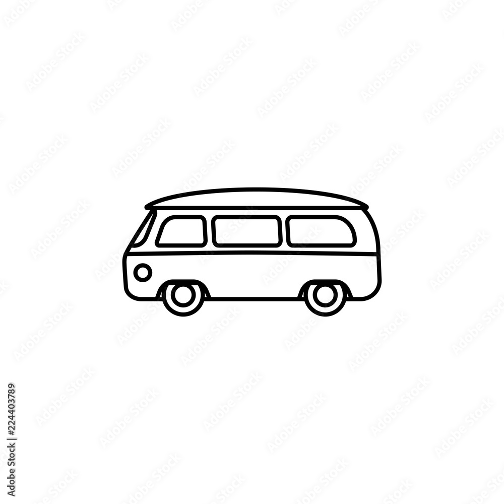 Van outline silhouette. Minibus vector line icon isolated on white background. Hippy retro car.