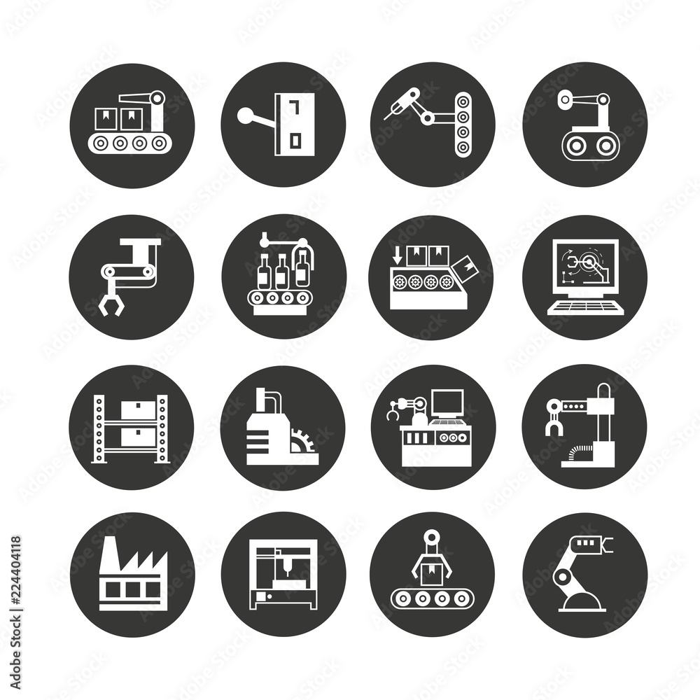 manufacturing and industry icon set in circle buttons