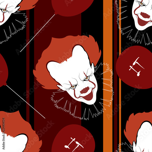 Halloween seamless pattern with colorful clown heads.Holiday vector background.Textile texture