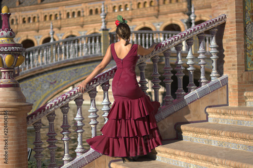 young woman in purple flamenco dress