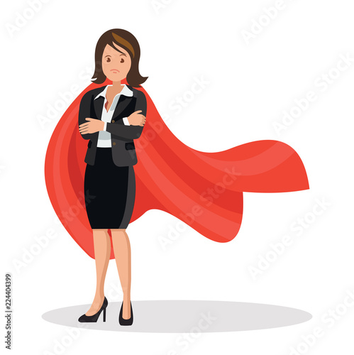 Businesswoman in a red cloak. Superhero of business.