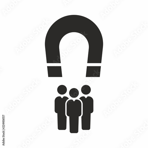 Magnet attracting people. Client attraction, customer retention, advertising campaign.