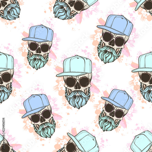 Seamless color pattern with skull