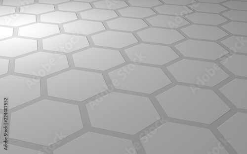 Honeycomb on a gray background. Perspective view on polygon look like honeycomb. Extruded  bump cell. Isometric geometry. 3D illustration