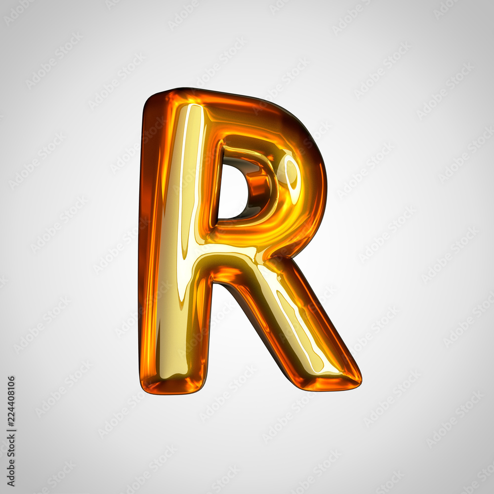 Golden letter R uppercase with fire reflection isolated on white background Golden letter R uppercase with fire reflection isolated on white background