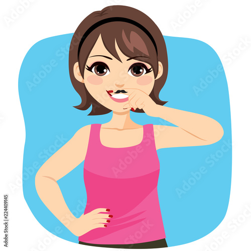 Funny woman with finger mus...
