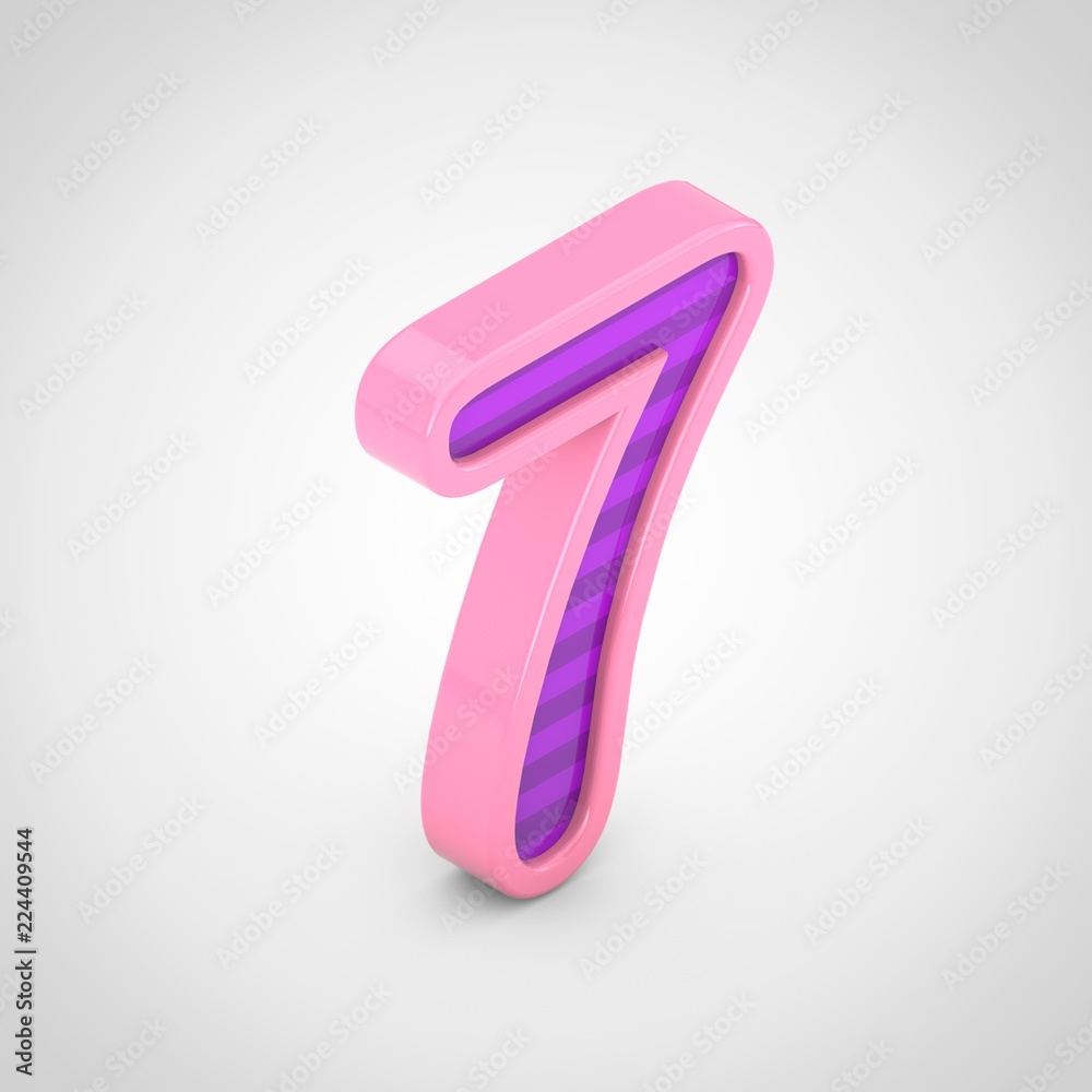 Pink number 7 with violet stripes isolated on white background. Pink number 7 with violet stripes isolated on white background.