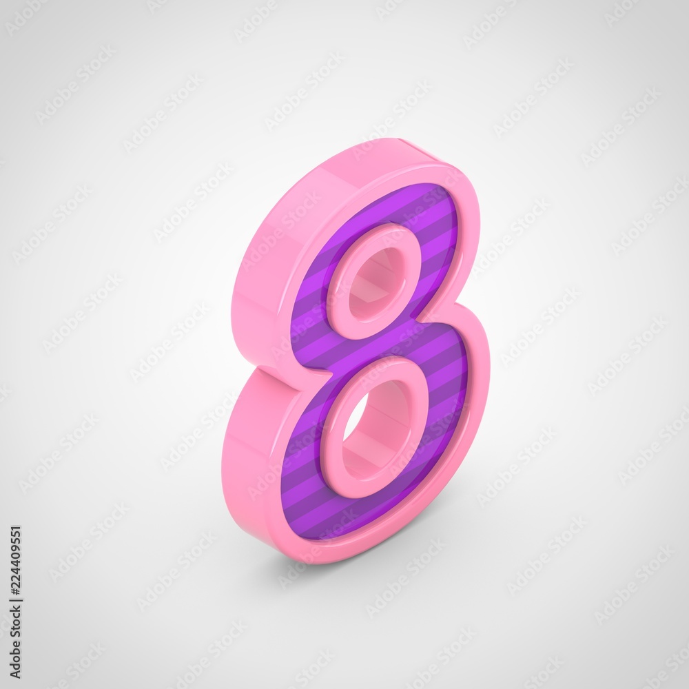 Pink number 8 with violet stripes isolated on white background. Pink number 8 with violet stripes isolated on white background.