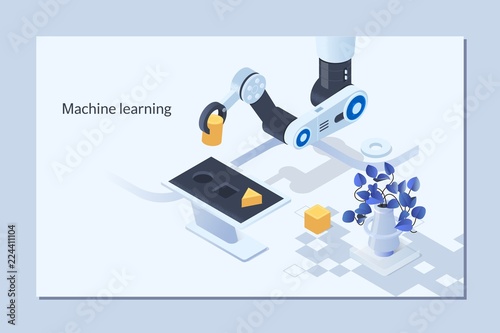 Robotic arm for industry. Machine learning and artificial intelligence concept.